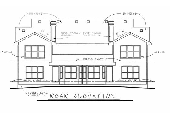 Exterior - Rear Elevation for Traditional House Plan #20-565 - 3 bed, 2.5 bath