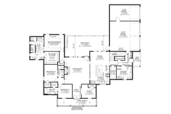 Floor Plan - Main Floor for Southern House Plan #1074-49 - 3 bed, 4.5 bath