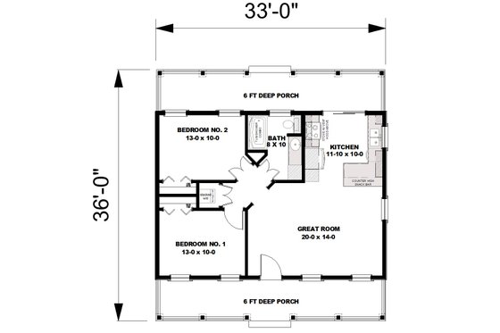 Floor Plan - Main Floor for Cottage House Plan #44-268 - 2 bed, 1 bath