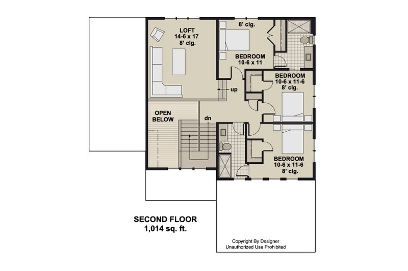 House Blueprint - Floor Plan - Upper Floor for Bungalow House Plan #51-1423 - 4 bed, 3.5 bath
