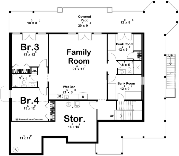 Architectural House Design - Floor Plan - Lower Floor for Beach House Plan #455-794 - 2 bed, 2 bath