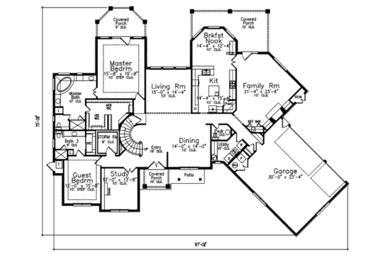 Floor Plan - Main Floor for European House Plan #52-198 - 4 bed, 4.5 bath