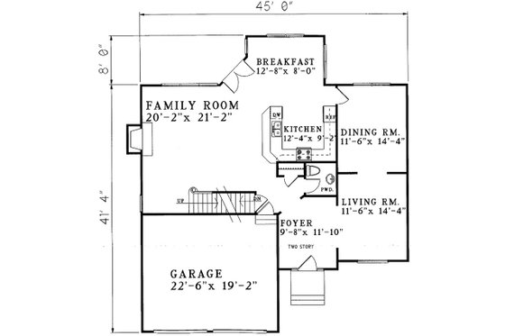 Floor Plan - Main Floor for Traditional House Plan #30-364 - 3 bed, 2.5 bath