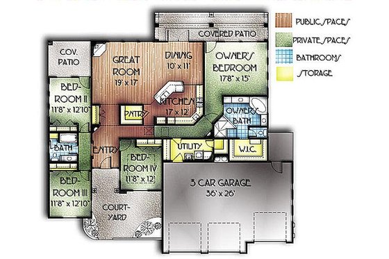 Floor Plan - Main Floor for Adobe / Southwestern House Plan #24-285 - 4 bed, 2 bath
