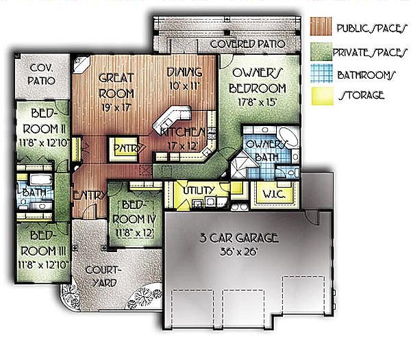 Adobe / Southwestern Floor Plan - Main Floor Plan #24-285