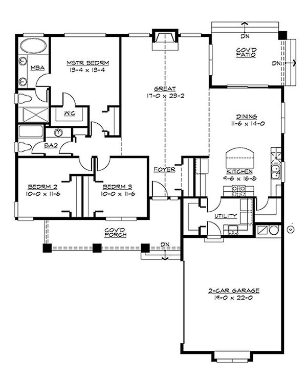 House Blueprint - Craftsman Floor Plan - Main Floor Plan #132-198