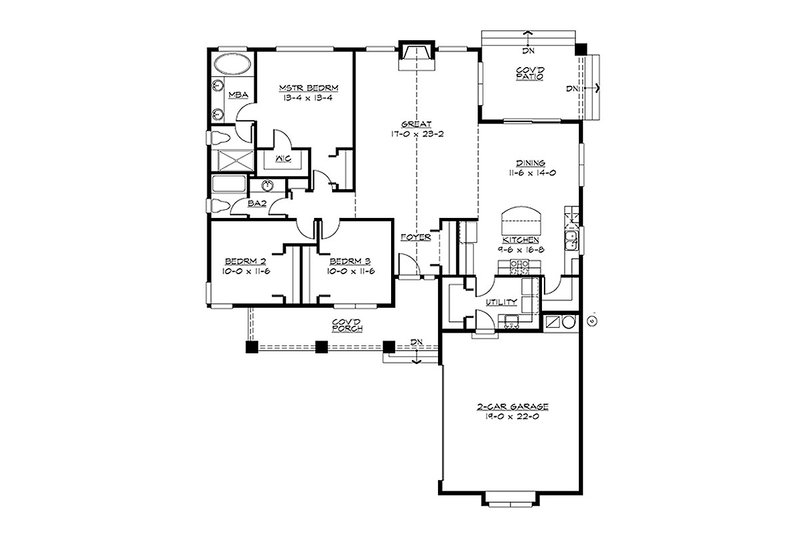 Dream House Plan - Floor Plan - Main Floor for Craftsman House Plan #132-198 - 3 bed, 2 bath
