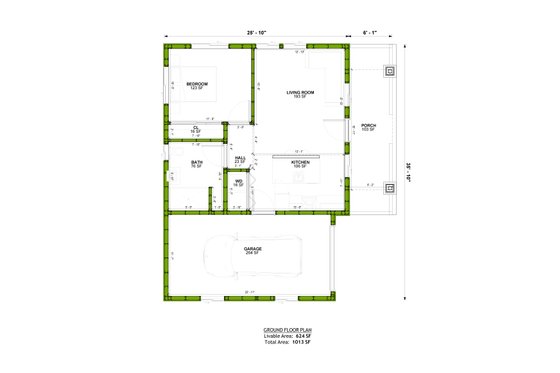 Floor Plan - Main Floor for Craftsman House Plan #1106-168 - 1 bed, 1 bath