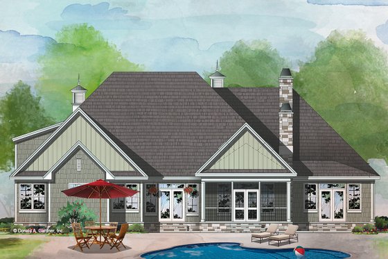 Exterior - Rear Elevation for European House Plan #929-1056 - 4 bed, 3 bath