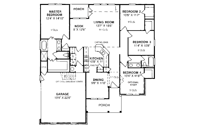 Architectural House Design - Floor Plan - Main Floor for Traditional House Plan #20-184 - 4 bed, 2 bath