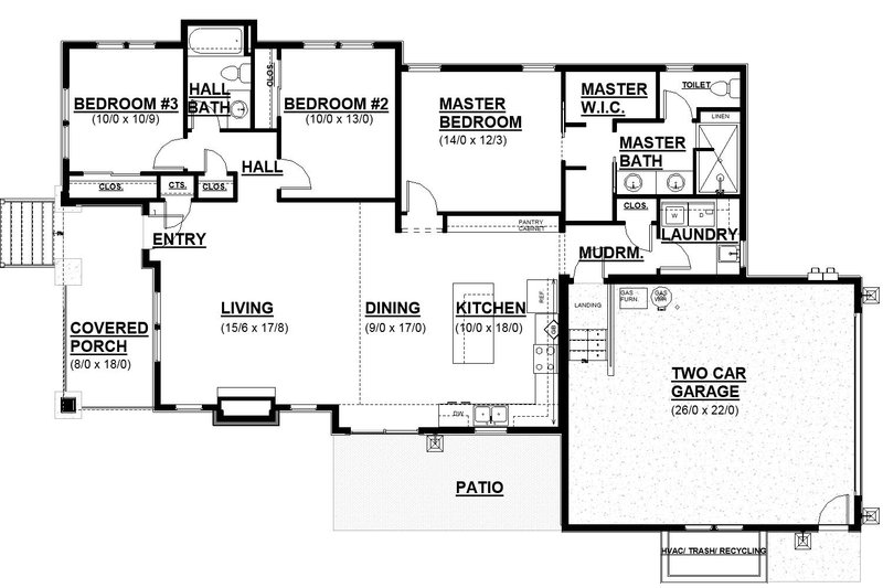 Dream House Plan - Floor Plan - Main Floor for Craftsman House Plan #895-104 - 3 bed, 2 bath