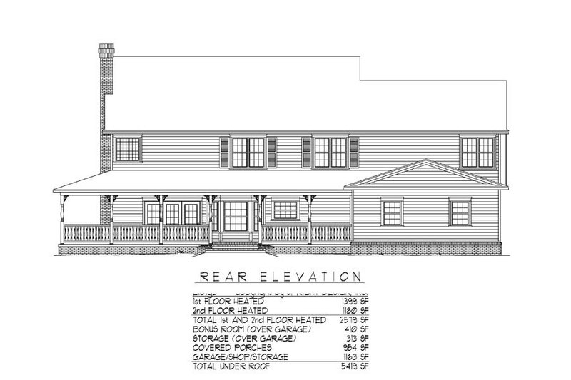 Home Plan - Exterior - Rear Elevation for Farmhouse House Plan #11-123 - 4 bed, 2.5 bath