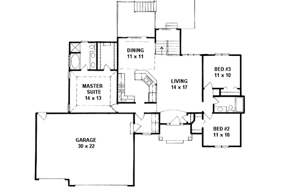 Floor Plan - Main Floor for Traditional House Plan #58-163 - 3 bed, 2 bath