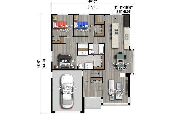 Floor Plan - Main Floor for Contemporary House Plan #25-4909 - 3 bed, 2 bath