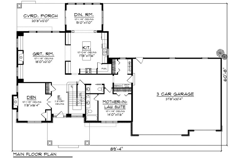 House Blueprint - Floor Plan - Main Floor for Craftsman House Plan #70-1185 - 5 bed, 3.5 bath