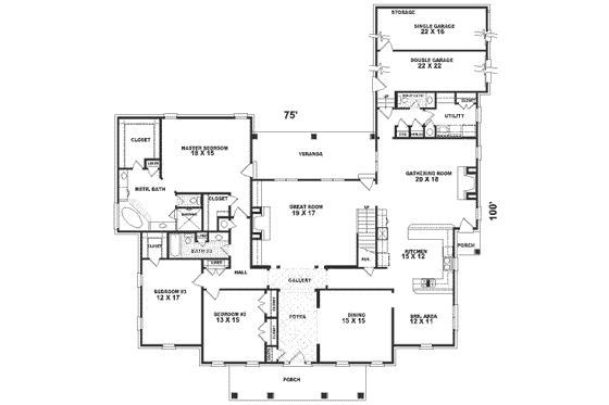 Floor Plan - Main Floor for Classical House Plan #81-406 - 3 bed, 3.5 bath
