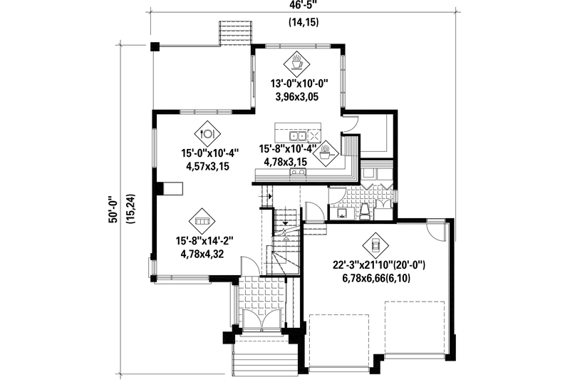 Architectural House Design - Floor Plan - Main Floor for Contemporary House Plan #25-4341 - 3 bed, 2 bath