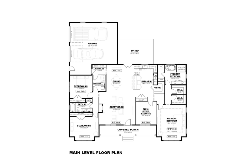 House Blueprint - Floor Plan - Main Floor for Farmhouse House Plan #1117-31 - 3 bed, 2 bath