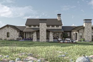 Exterior - Rear Elevation for Ranch House Plan #455-485 - 3 bed, 2.5 bath