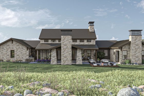 Exterior - Rear Elevation for Ranch House Plan #455-485 - 3 bed, 2.5 bath