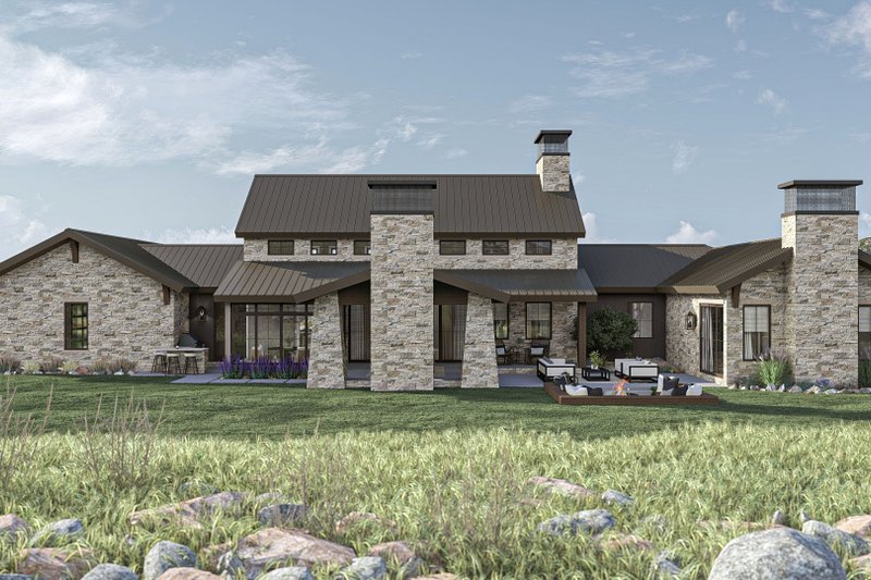 House Blueprint - Exterior - Rear Elevation for Ranch House Plan #455-485 - 3 bed, 2.5 bath