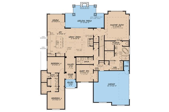 Floor Plan - Main Floor for European House Plan #923-50 - 4 bed, 3 bath