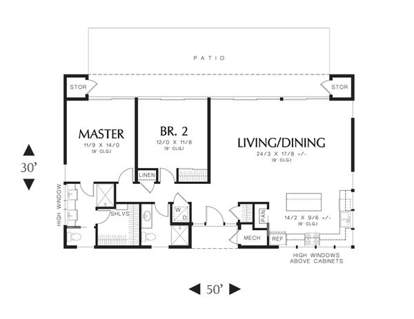 Architectural House Design - Main level floor plan - 1280 square foot modern home