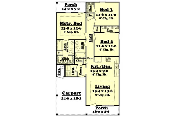 Floor Plan - Main Floor for Traditional House Plan #430-38 - 3 bed, 2 bath