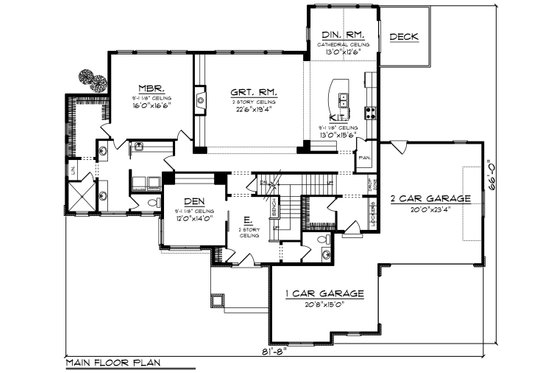 Floor Plan - Main Floor for Craftsman House Plan #70-1291 - 4 bed, 3.5 bath