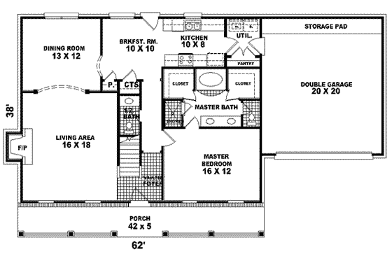 Floor Plan - Main Floor for Southern House Plan #81-468 - 3 bed, 2.5 bath