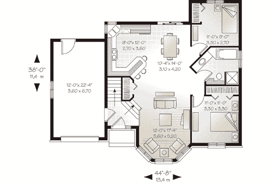 Floor Plan - Main Floor for European House Plan #23-481 - 2 bed, 1 bath