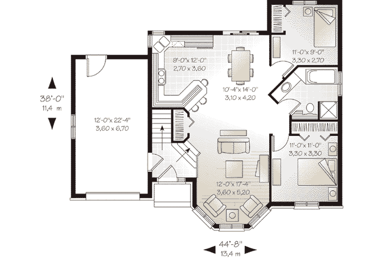 Home Plan - Floor Plan - Main Floor for European House Plan #23-481 - 2 bed, 1 bath