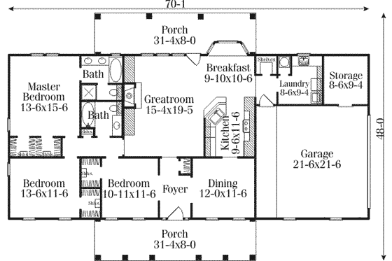 Floor Plan - Main Floor for Southern House Plan #406-274 - 3 bed, 2 bath
