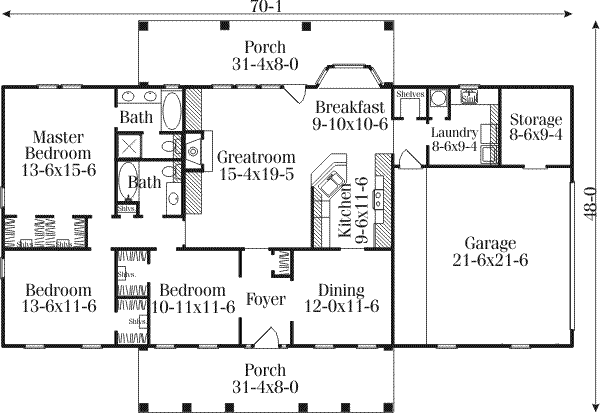 Home Plan - Southern Floor Plan - Main Floor Plan #406-274