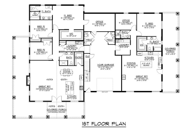 House Design - Floor Plan - Main Floor for Barndominium House Plan #1064-309 - 4 bed, 4 bath