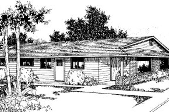 Exterior - Front Elevation for Ranch House Plan #303-237 - 2 bed, 1 bath