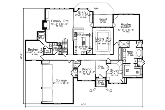 Floor Plan - Main Floor for European House Plan #52-223 - 4 bed, 3.5 bath