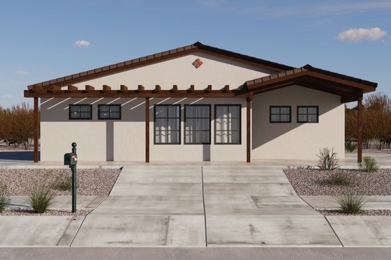 Exterior - Front Elevation 4 for Adobe / Southwestern House Plan #1106-138 - 2 bed, 2 bath