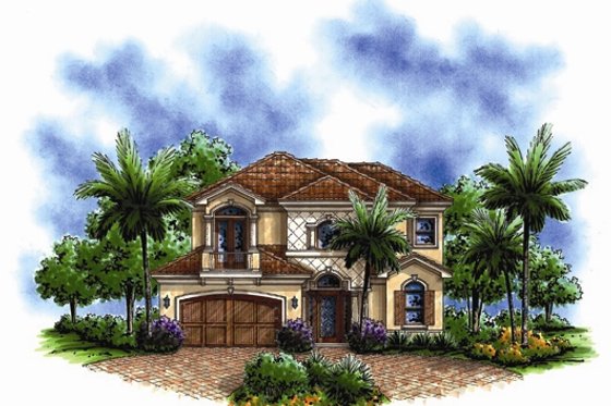 Exterior - Front Elevation 3 for Mediterranean House Plan #27-445 - 4 bed, 4 bath