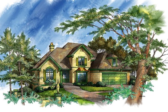 Exterior - Front Elevation for European House Plan #71-111 - 3 bed, 2.5 bath