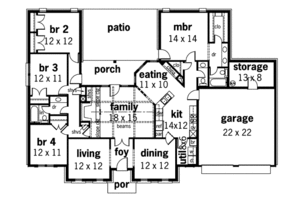 Floor Plan - Main Floor for Traditional House Plan #45-130 - 4 bed, 2.5 bath