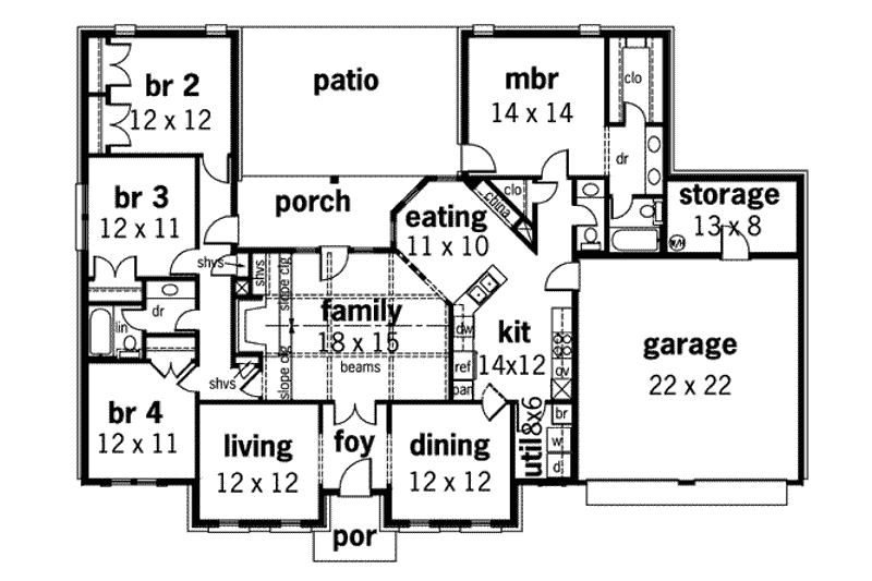 Home Plan - Floor Plan - Main Floor for Traditional House Plan #45-130 - 4 bed, 2.5 bath