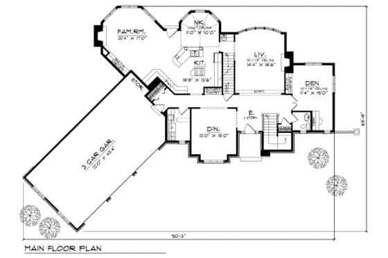 Floor Plan - Main Floor for European House Plan #70-525 - 4 bed, 3.5 bath