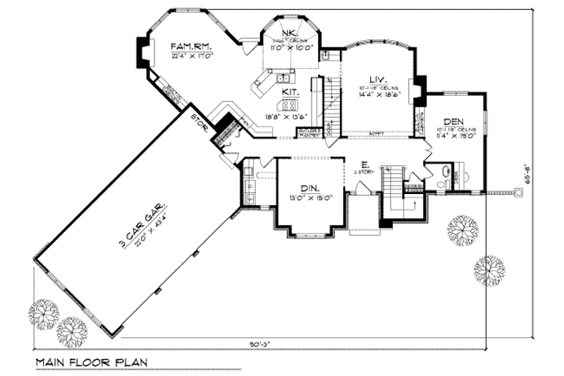 House Plan Design - Floor Plan - Main Floor for European House Plan #70-525 - 4 bed, 3.5 bath