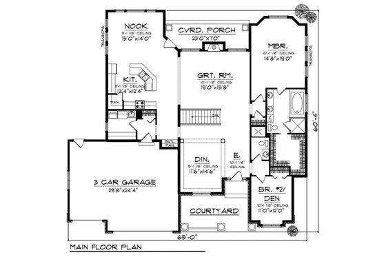 Floor Plan - Main Floor for European House Plan #70-872 - 2 bed, 1.5 bath