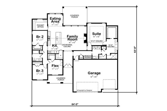 Floor Plan - Main Floor for Farmhouse House Plan #20-2510 - 4 bed, 2 bath