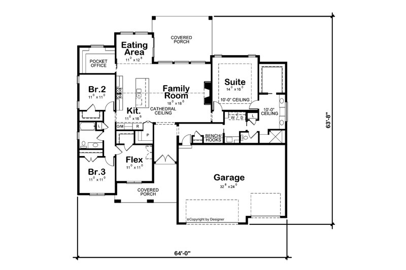 House Plan Design - Floor Plan - Main Floor for Farmhouse House Plan #20-2510 - 4 bed, 2 bath