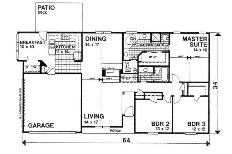 House Plan Design - Floor Plan - Main Floor for Ranch House Plan #30-157 - 3 bed, 2 bath