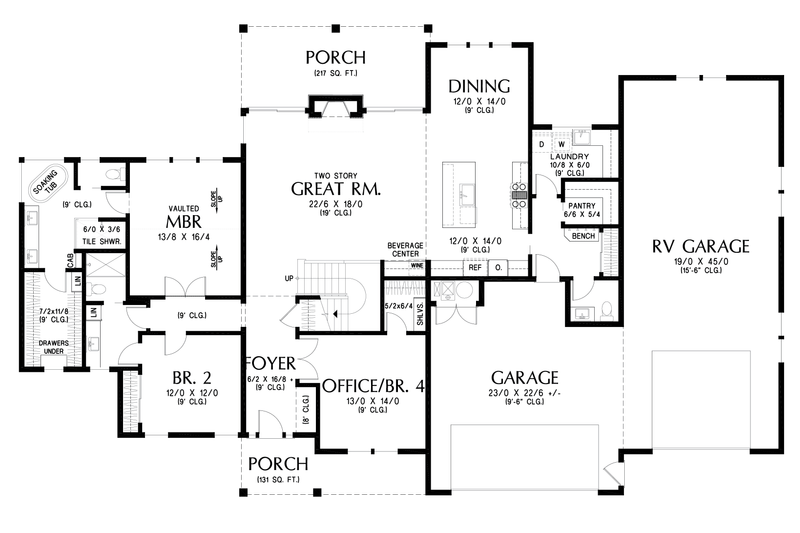 House Design - Floor Plan - Main Floor for Farmhouse House Plan #48-1184 - 4 bed, 3.5 bath