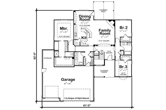 Floor Plan - Main Floor for Ranch House Plan #20-2267 - 3 bed, 2 bath